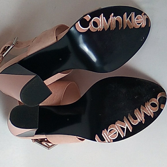 Calvin Klein Women's Carina Kid Nude Suede Block Heel Sandals- Size 9M - Picture 7 of 10